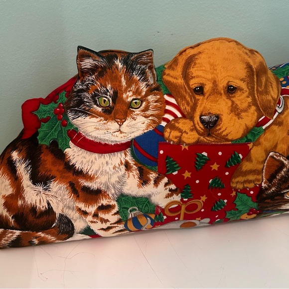 VTG Christmas Cranston Cat Dog Door Draft Stopper Bench Pillow Handmade Bows - Picture 3 of 6